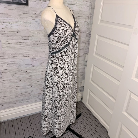 RIVER Island Slip Dress Cream Black Hearts Prints Lace Night Lounge wear Sz 14 - Picture 4 of 12